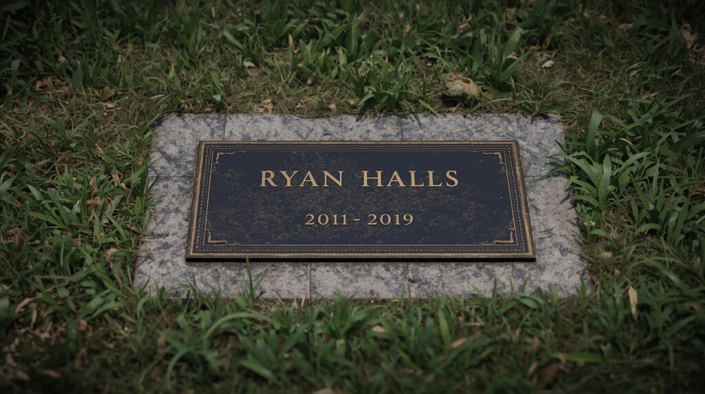 Bronze and granite grave marker in a well-maintained cemetery