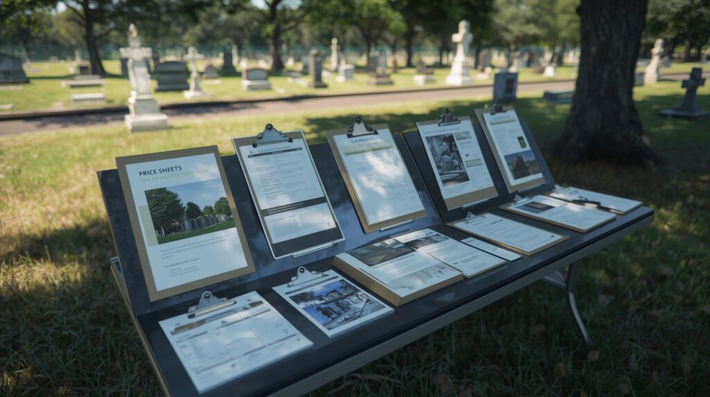Cemetery marketing materials presented to visitors