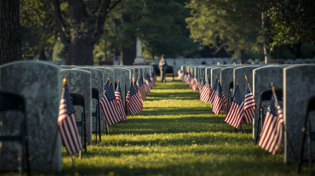 Cemetery hosting a patriotic ceremony for veterans