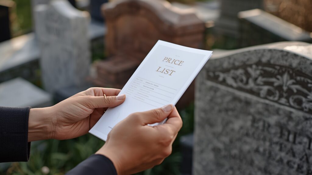 Consumer reviewing grave marker prices and options