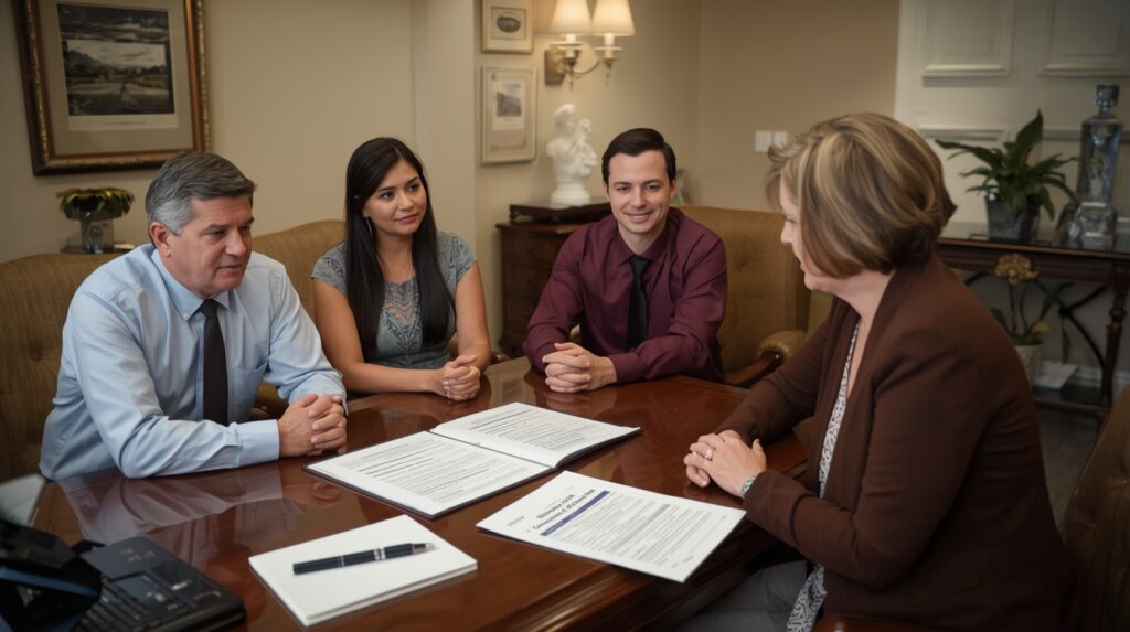 Family discussing embalming options with funeral director