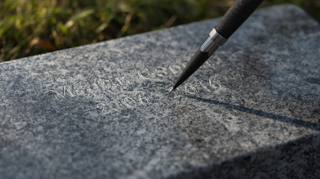 Grave marker engraving process highlighting design and legal considerations