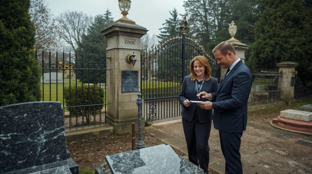 Customer planning installation of an outside headstone with independent installer