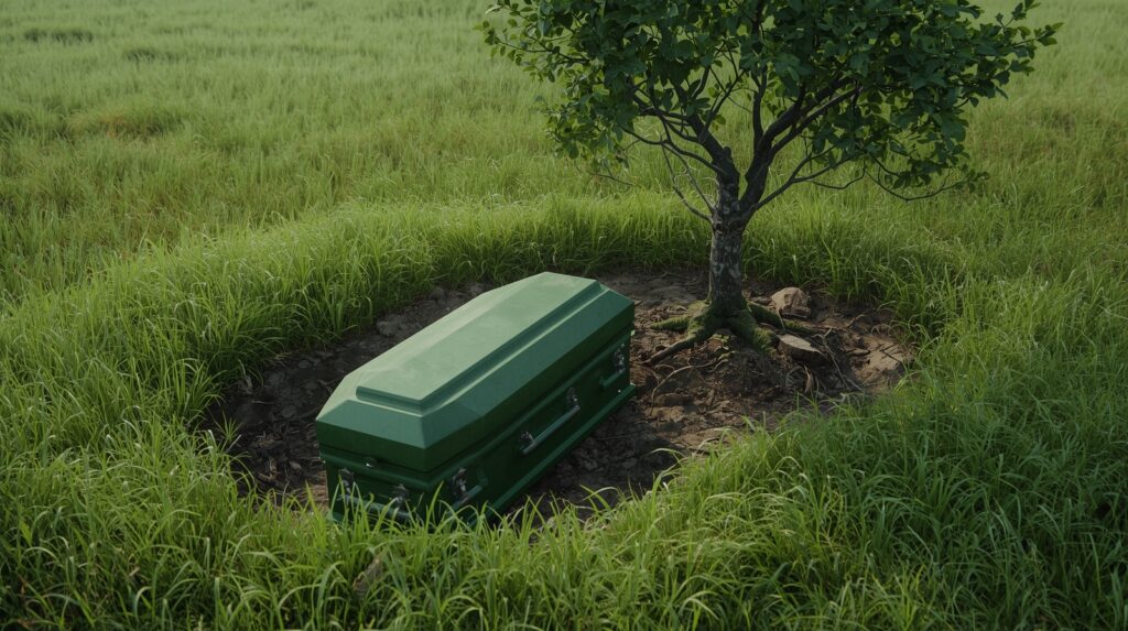 Green burial using a biodegradable casket
