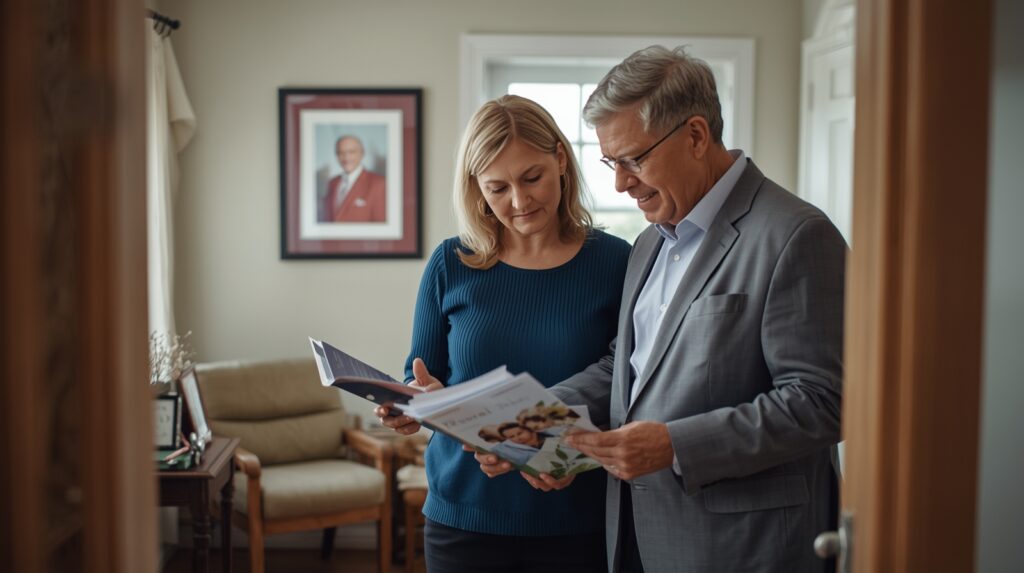 Family comparing grave marker options and prices